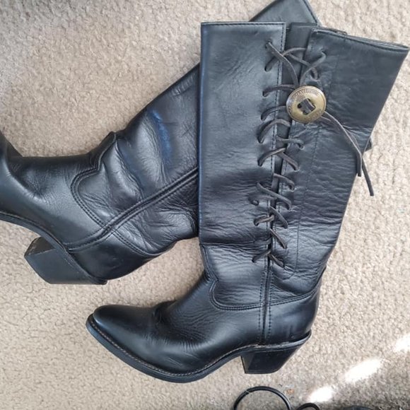 Harley-Davidson Shoes - Vintage Western Harley Davidson Black Leather Cowboy Boots 120 Plus Size 8M
